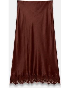 Mint Velvet Satin Lace Maxi Skirt - Brown