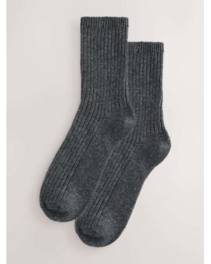 Next Charcoal Wool Blend Ribbed Ankle Socks 2 Pack - Grey