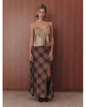 Rare London Mesh Check Print Maxi Skirt - Brown
