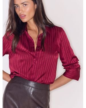 Lipsy Burgundy Satin Stripe Burnout Shirt - Red