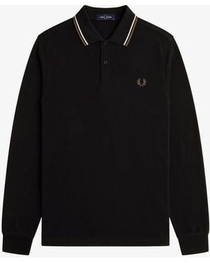 Fred Perry Long Sleeve Twin Tipped Polo Shirt - Black