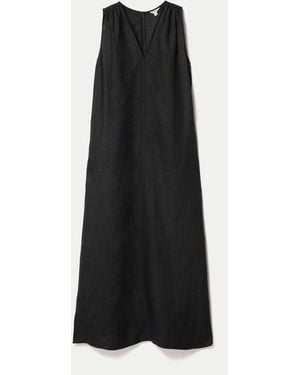 Jigsaw V-Neck Sleeveless Linen Dress - Black