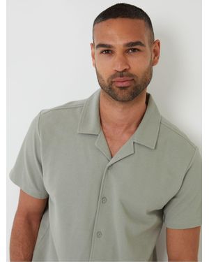 Threadbare Pique Revere Collar Short Sleeve Shirt - Gray