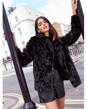 Friends Like These Friends Like These Textured Petite Faux Fur Mid Length Coat - Black