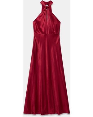 Mint Velvet Satin Halter Midi Dress - Red