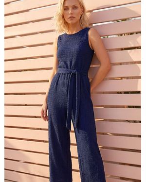 Roman Petite Textured Jumpsuit - Blue