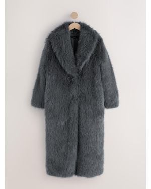 Next Charcoal Plush Faux Fur Maxi Coat - Gray