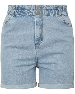 Yours Curve Light Elasticated Waist Turn Up Denim Shorts - Blue