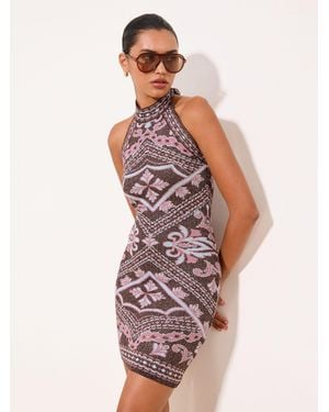 Lipsy Paisley Halter Knitted Mini Dress - Pink