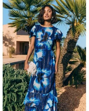 Friends Like These Short Sleeve Ruffle Metallic Midi Dress - Green