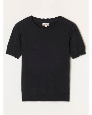 FatFace Fatface Fleur Pointelle Stitch Short Sleeve Top - Black