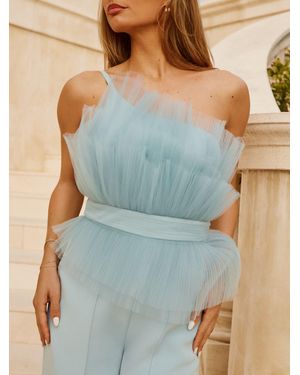 Lipsy Light 3D Ruffle Peplum One Shoulder Jumpsuit - Blue