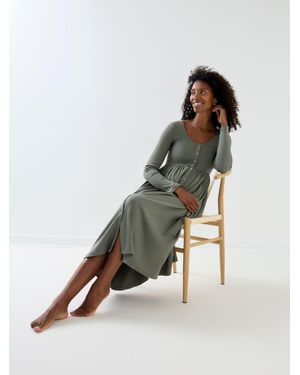 Jojo Maman Bébé Long Sleeve Ribbed Maternity A-Line Midi Dress - Green