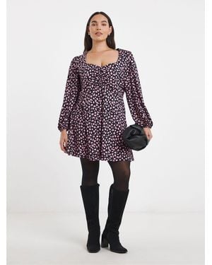 Simply Be Supersoft Sweetheart Neck Skater Dress - Purple