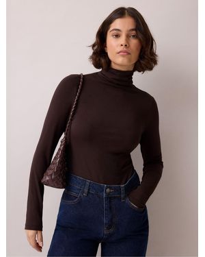 Ro & Zo Cotton Blend Roll Neck Top - Blue