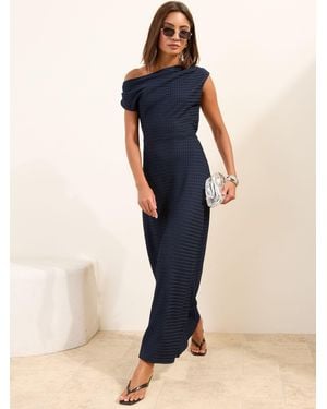 Friends Like These Petite Jersey Off Shoulder Noodle Midi Dress - Blue