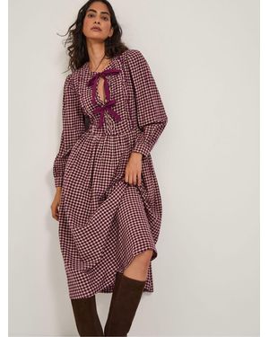 Monsoon Agatha Tie Front Check Midi Dress - Purple