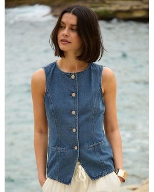 Threadbare Denim Longline Waistcoat - Blue