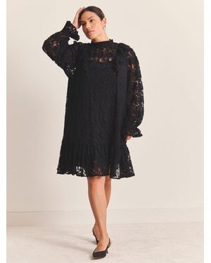 Simply Be Lace Ruffle Mini Dress - Black