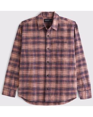 Abercrombie & Fitch Slub Flannel Check Shirt - Red