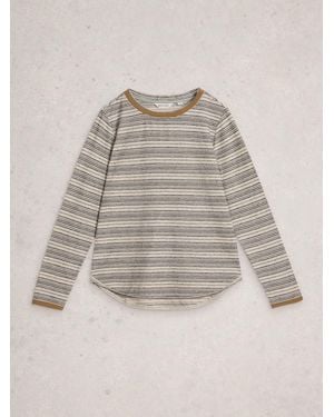 White Stuff Stuff Cream Stripe Clara Long Sleeve Cotton T-Shirt - Gray