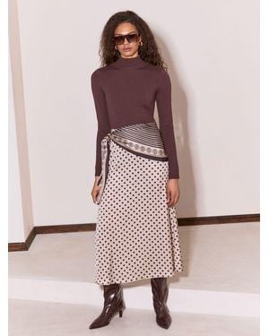 Lipsy Satin Polka Dot Scarf Detail Midi Skirt - Natural