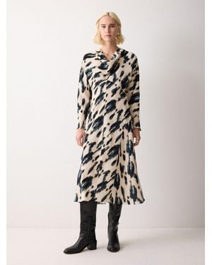 Jigsaw Ikat Cowl Neck Godet Dress - White