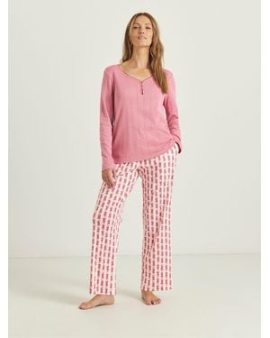 JD Williams Henley Top Heart Print Pyjamas Set - Pink