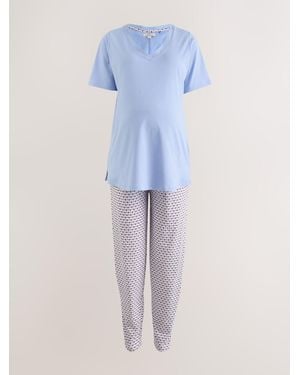 Next Geometric Maternity Short Sleeve Pajamas - Blue