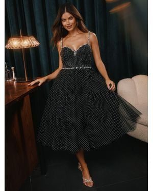 Lipsy Premium Diamonte Embellished Spot Strappy Prom Midi Dress - Black