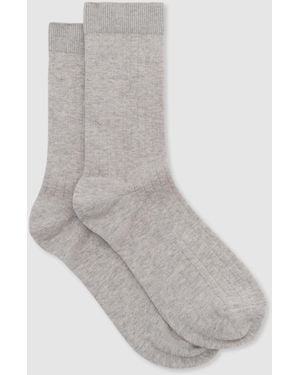 Reiss Felicia - Gray Marl Cotton Blend Ribbed Loafer Socks, Us 5-7 - White