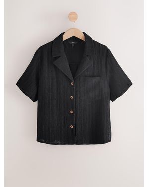 Next Kurzärmliges Urlaubs-Shirt Mit Lochstickerei40 Tall - Schwarz
