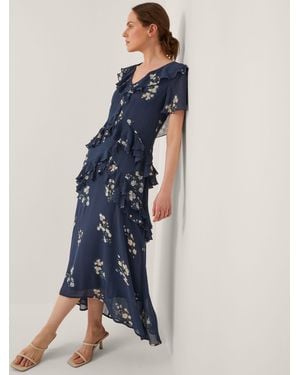 Monsoon Celeste Floral Print Ruffle Maxi Dress - Blue