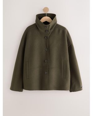 Next N. Premium Hand Sewn Funnel Neck Short Coat - Green