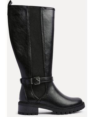 Linzi Gilded High Leg Boots With Stretch Side Panel And Buckle Detail - Black