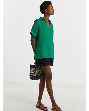 JD Williams Linen Mix Collared Tunic Top - Green