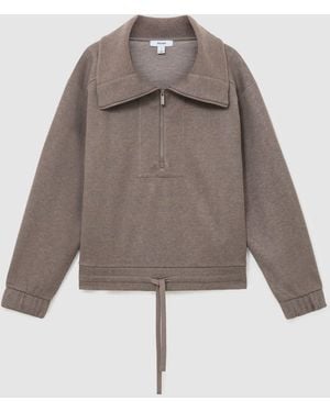 Reiss Lyocell-Wool Half-Zip Sweatshirt - Brown