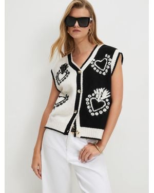 River Island Sleeveless Monogram Knitted Waistcoat - White