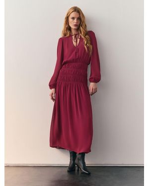Nothing Ordinary Shirred Waist Tie Front Midi Dress - Pink
