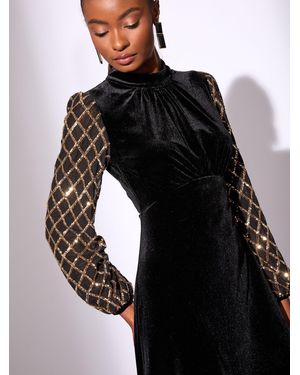 Lipsy Sequin Star Velvet Long Sleeve Mini Dress in Black | Lyst