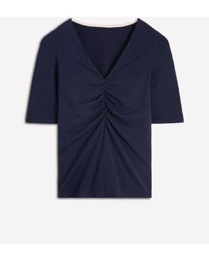 Boden Ruched Detail V-Neck Top - Blue