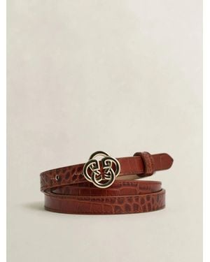 GANT Croc Leather Monogram Buckle Belt - White