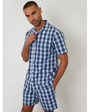 Threadbare Check Pajamas Short Sleeve Shirt & Shorts Set - Blue
