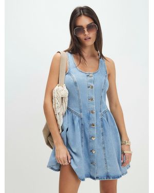 River Island Sleeveless Denim Button Front Flippy Mini Dress - Blue
