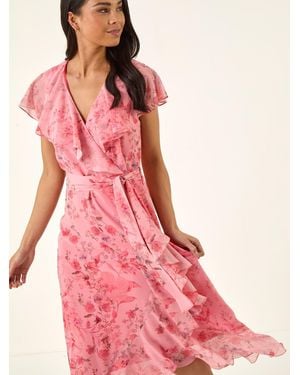 Roman Petite Frill Front Dress - Pink