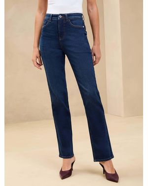 Lipsy Dark Wash Sculpting High Waist Straight Leg Jeans - Blue
