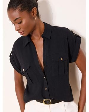 Lipsy Linen Blend Short Sleeve Shirt - Black