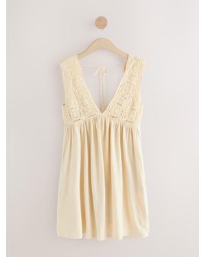Next Crochet Mix Mini Dress - Natural
