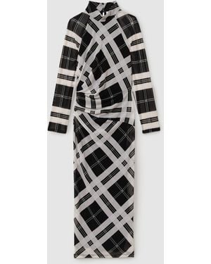 Reiss Darla Checked Ruched Midi Dress - White