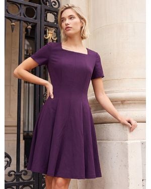Roman Square Neck Panel Dress - Purple